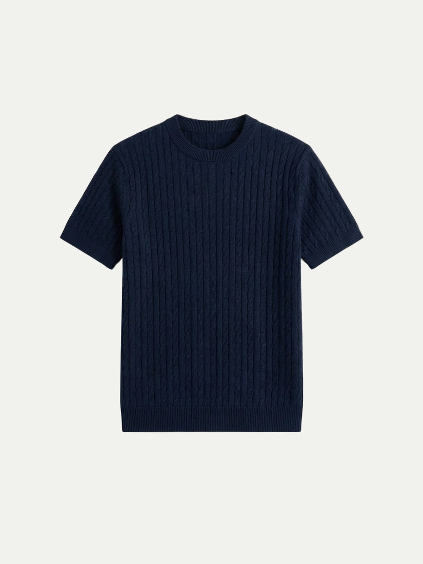 Nerano Cable Knit T-Shirt Navy