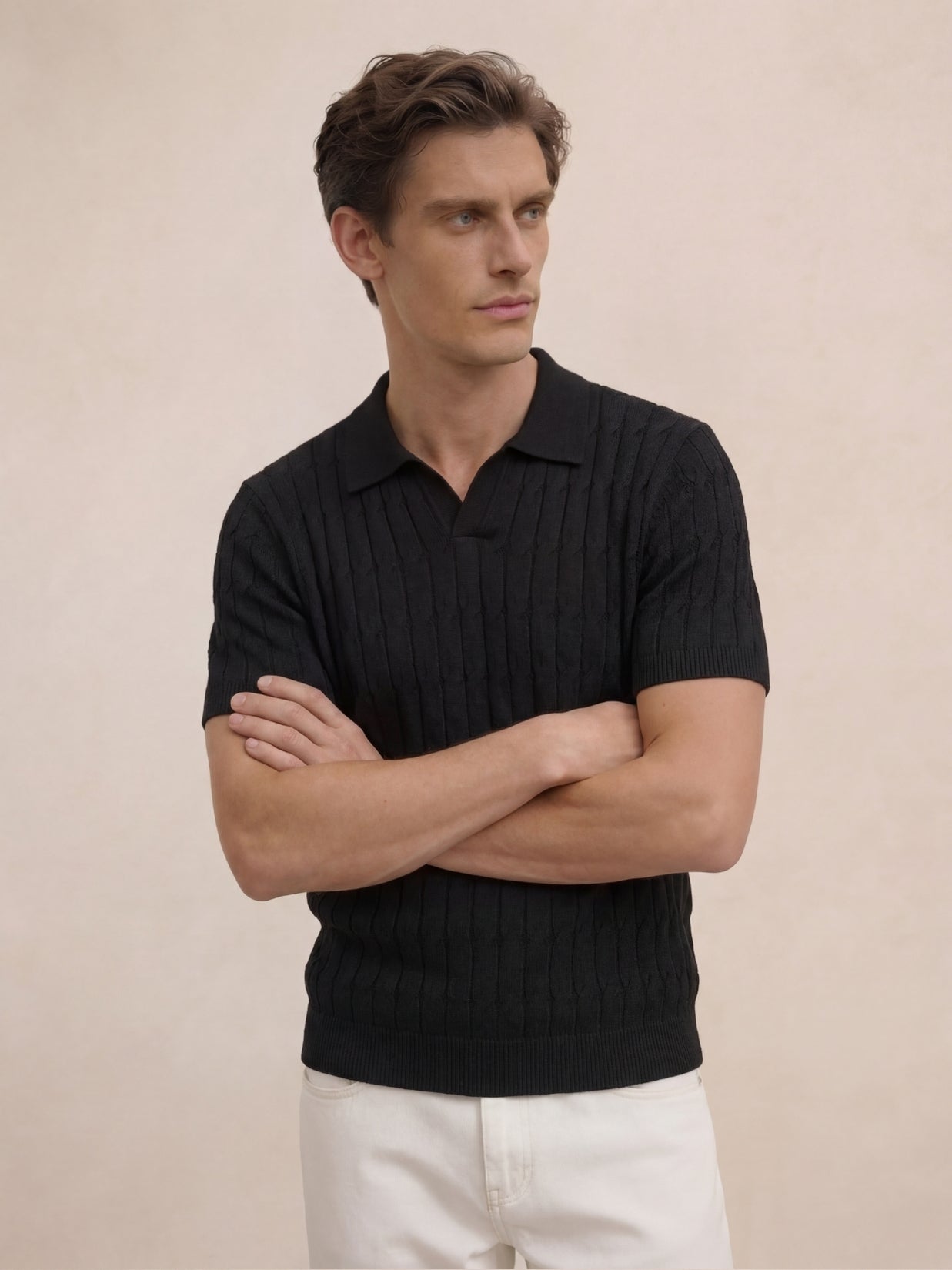 Positano Textured Knit Polo Black