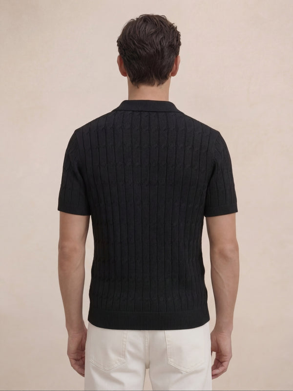 Positano Textured Knit Polo Black